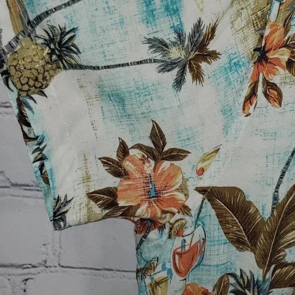 The Foundry Mens Hawaiian Button Up Floral Pineapple Short Sleeve Tiki Shirt 2XL - Picture 5 of 12